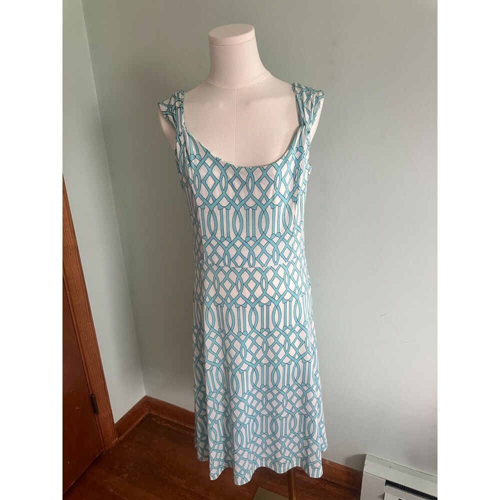 Ladies Touch Express Aqua & White sleeveless Dress Large